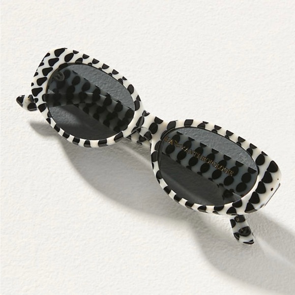 Anthropologie White and Black Polka Dot Oval Sunglasses